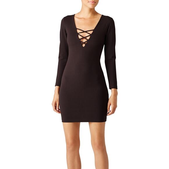 Amanda Uprichard long sleeve CrissCross Deep V Mini Sheath Dress Black size P XS - Picture 1 of 9